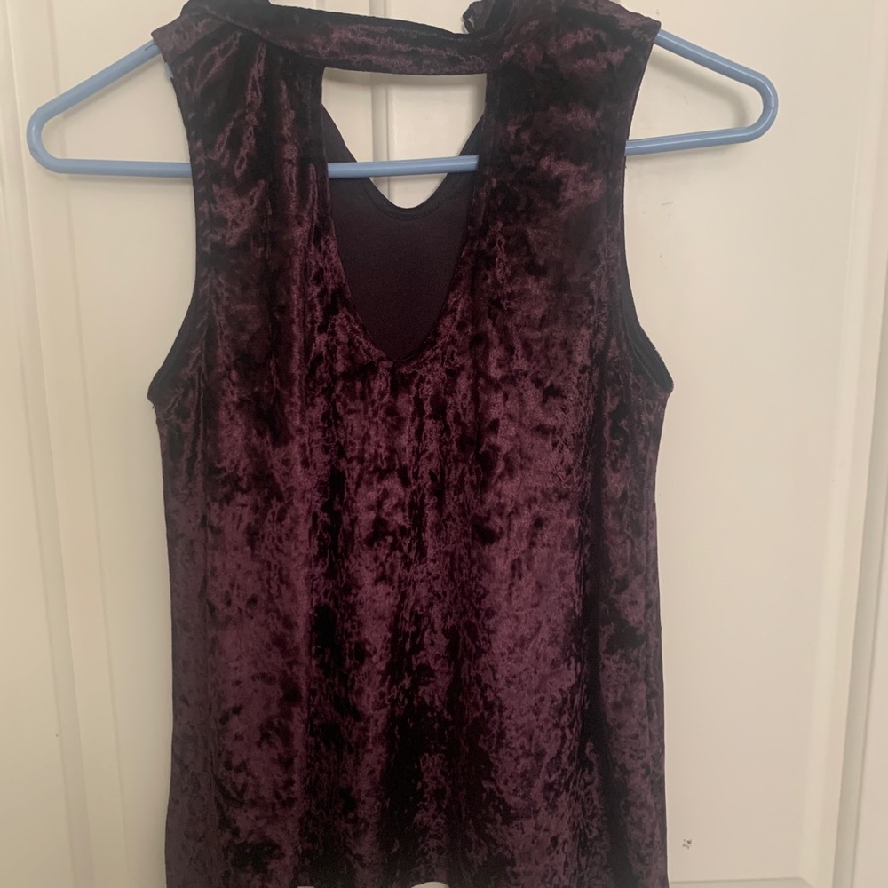 Velvet purple top with cutout neck- NEW